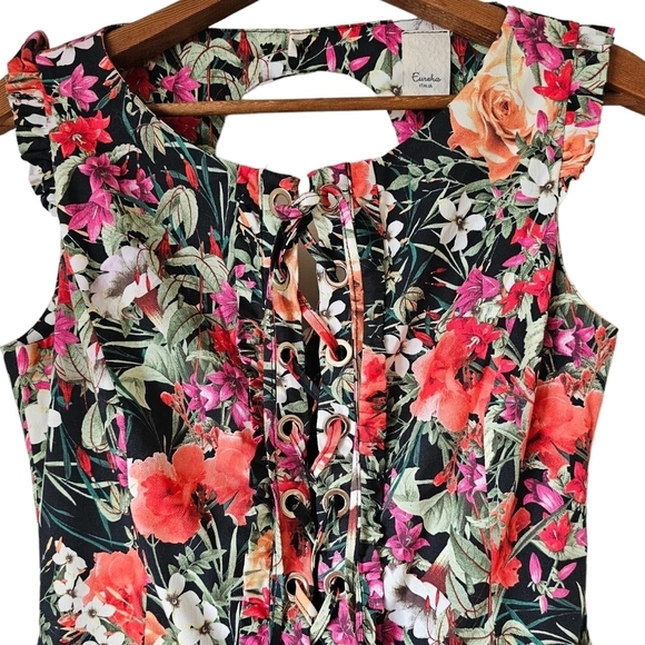 Eureka corset dress midi tealengh floral open back lined black tulle ham lined M - Picture 4 of 8